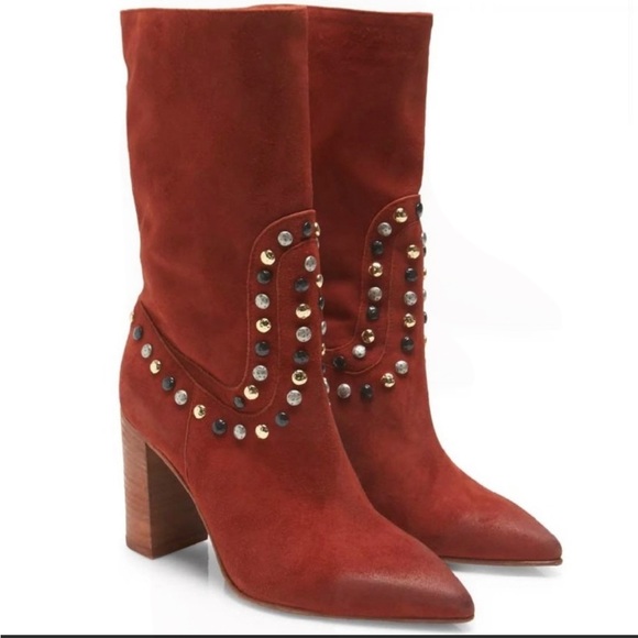 Free People Dakota Studded Suede Western Boot in Ginger Snap Size 6 NEW - Picture 1 of 16